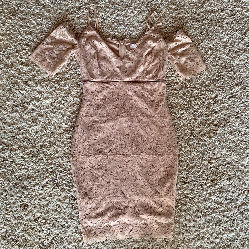 GUESS OFF SHOULDER STRAPPY LACE DRESS - Picture 2 of 6